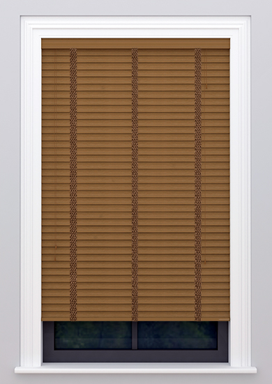 Amber-Toffe Made to Measure Fauxwood blinds with decorative tapes