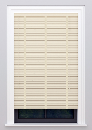 Linara Barley Made to Measure Fauxwood blinds with decorative tapes